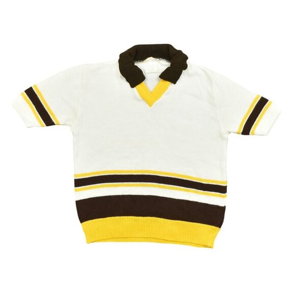 Vintage Deluxe White Acrylic Pullover Men's Sweater M 80's Rugby Short Sleeve - Picture 1 of 6